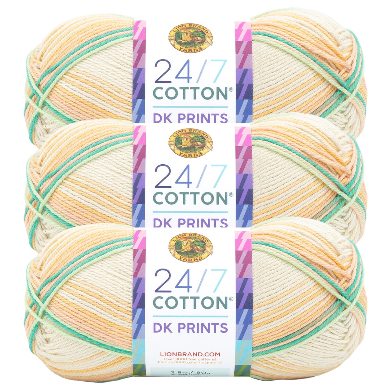 3 Pack Lion Brand® 24/7 Cotton® DK Sparkle & Prints Yarn